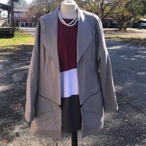 SIMPLY NOELLE Jacket Open Front Convertible Tan Zip Asymmetrical Size L / XL